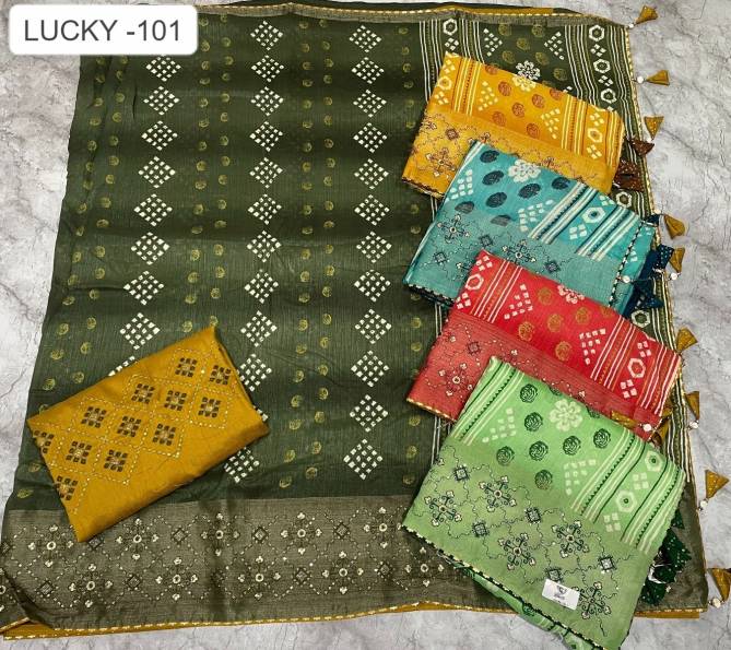 Lucky 101 By Kalpatru Silk Georgette Bandhej Printed Sarees Orders in india